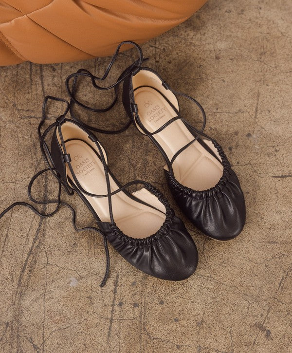 Laney Lace Up Ballet Flats - Black