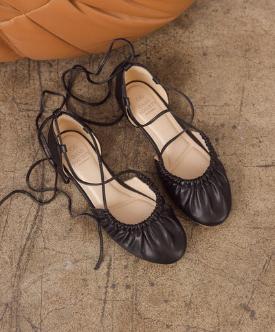 Laney Lace Up Ballet Flats - Black