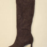 Pointed Toe Kitten Heel Tall Boots - Brown Suede