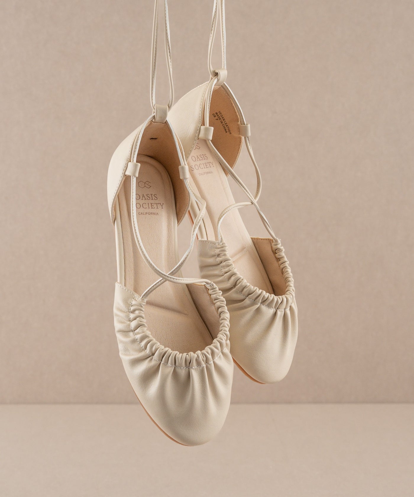 Laney Lace Up Ballet Flats - Beige