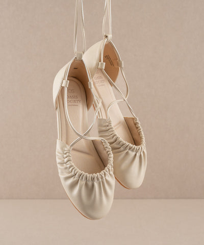 Laney Lace Up Ballet Flats - Beige