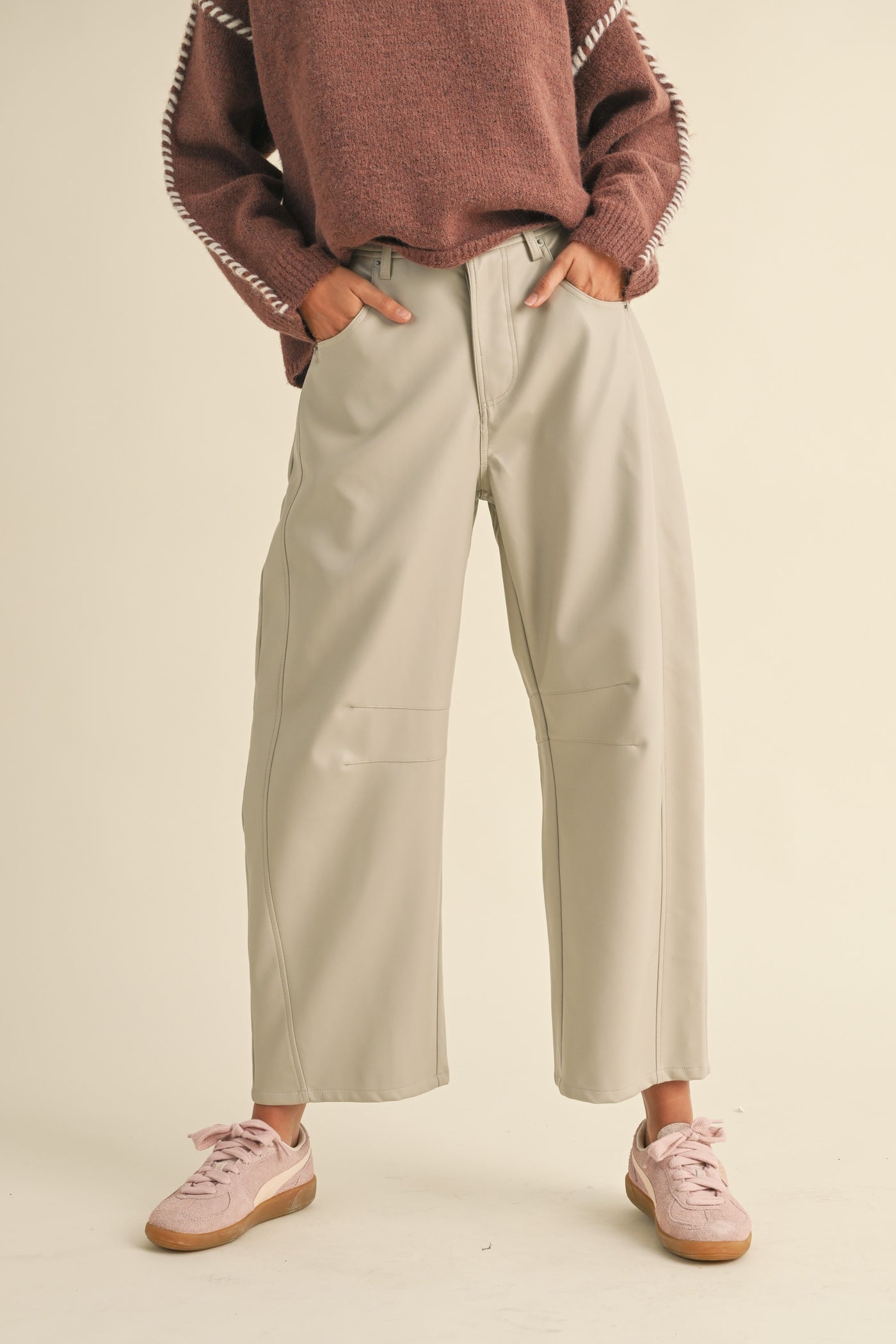 Mauri Pleather Barrel Pants - Sand