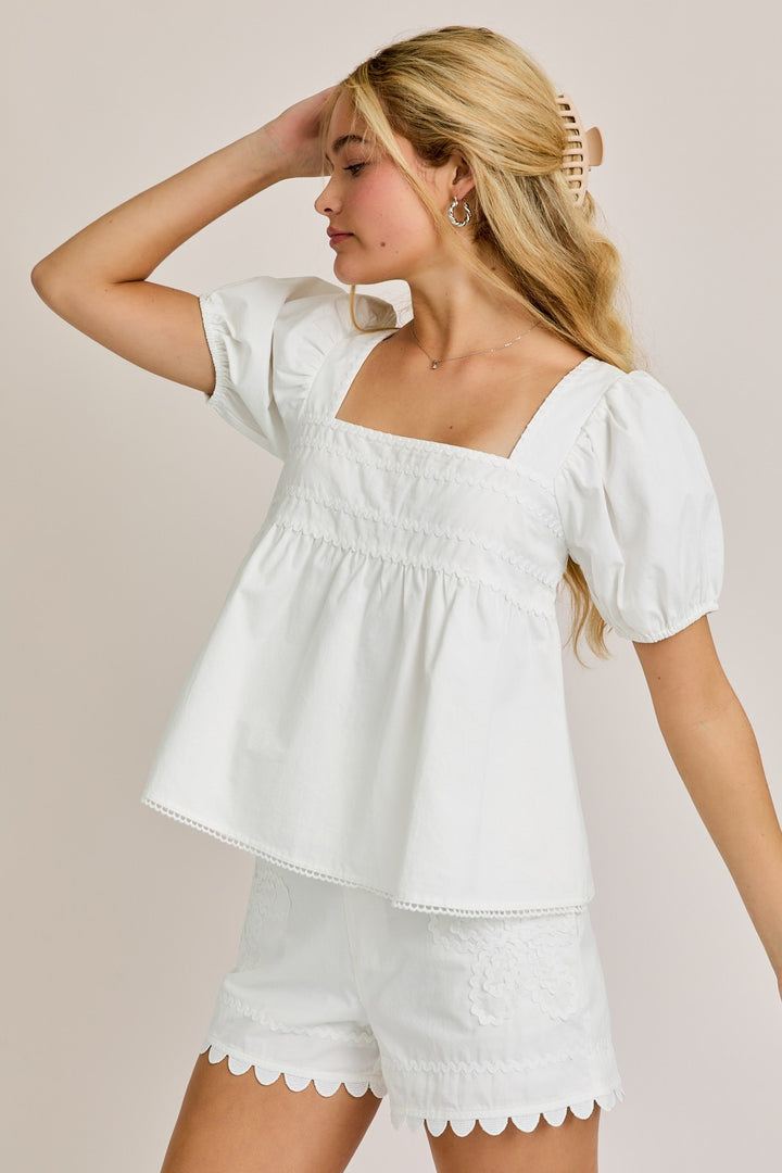 Grace Square Neck and Shorts Set - White