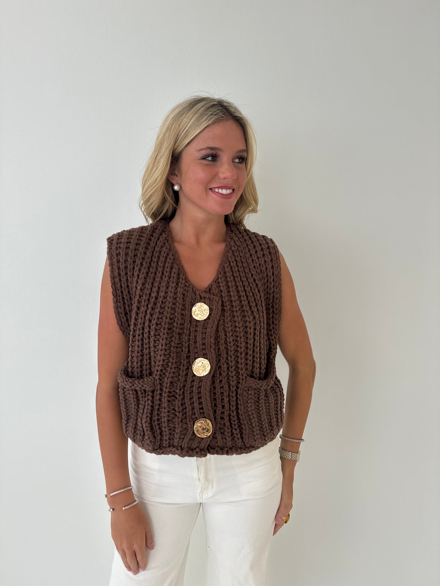 Becky Knit Sweater Top - Brown