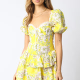 Ivy Floral Mini Dress - Yellow Pink