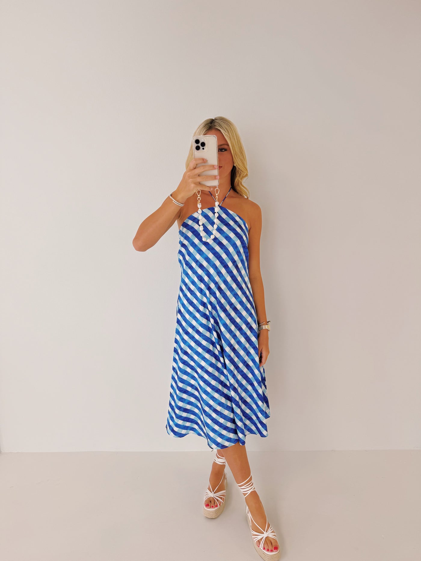 Sophia Halter Gingham Dress - Blue