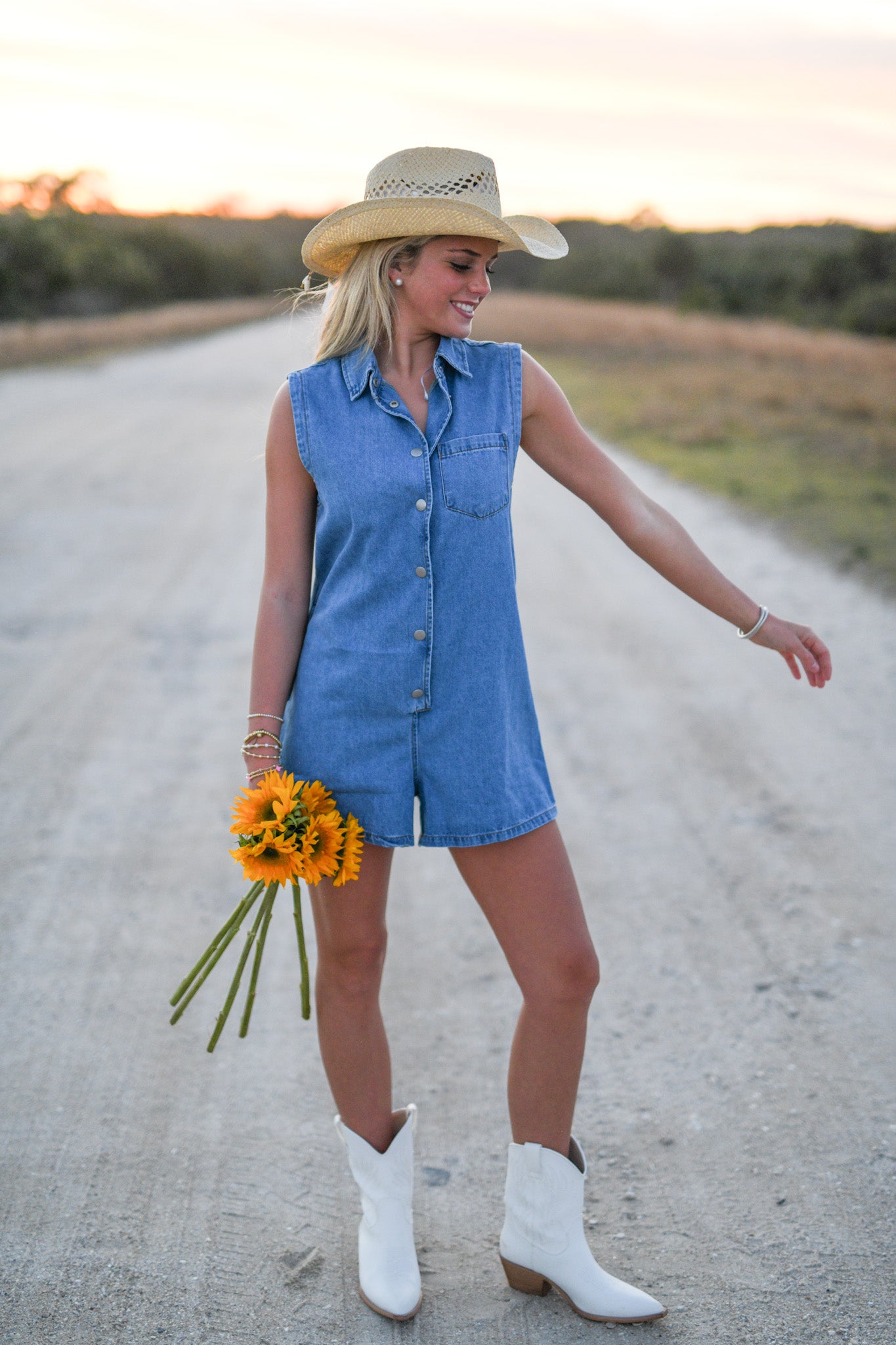 Marley Denim Sleeveless Romper - Medium Denim