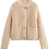 Lindsey Round Neck Cardigan-Beige