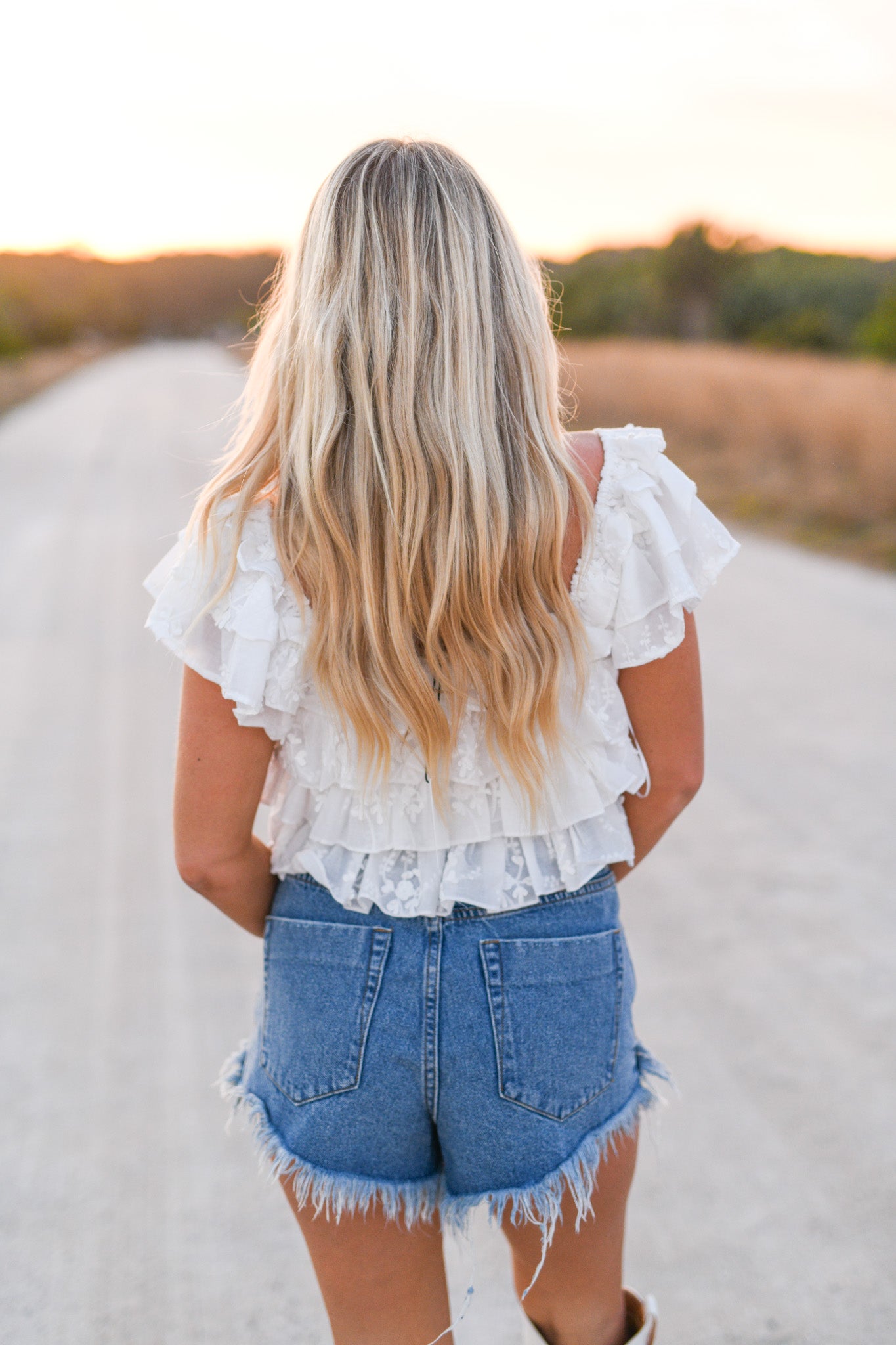 Kallie Lace Ruffled Crop Top - White