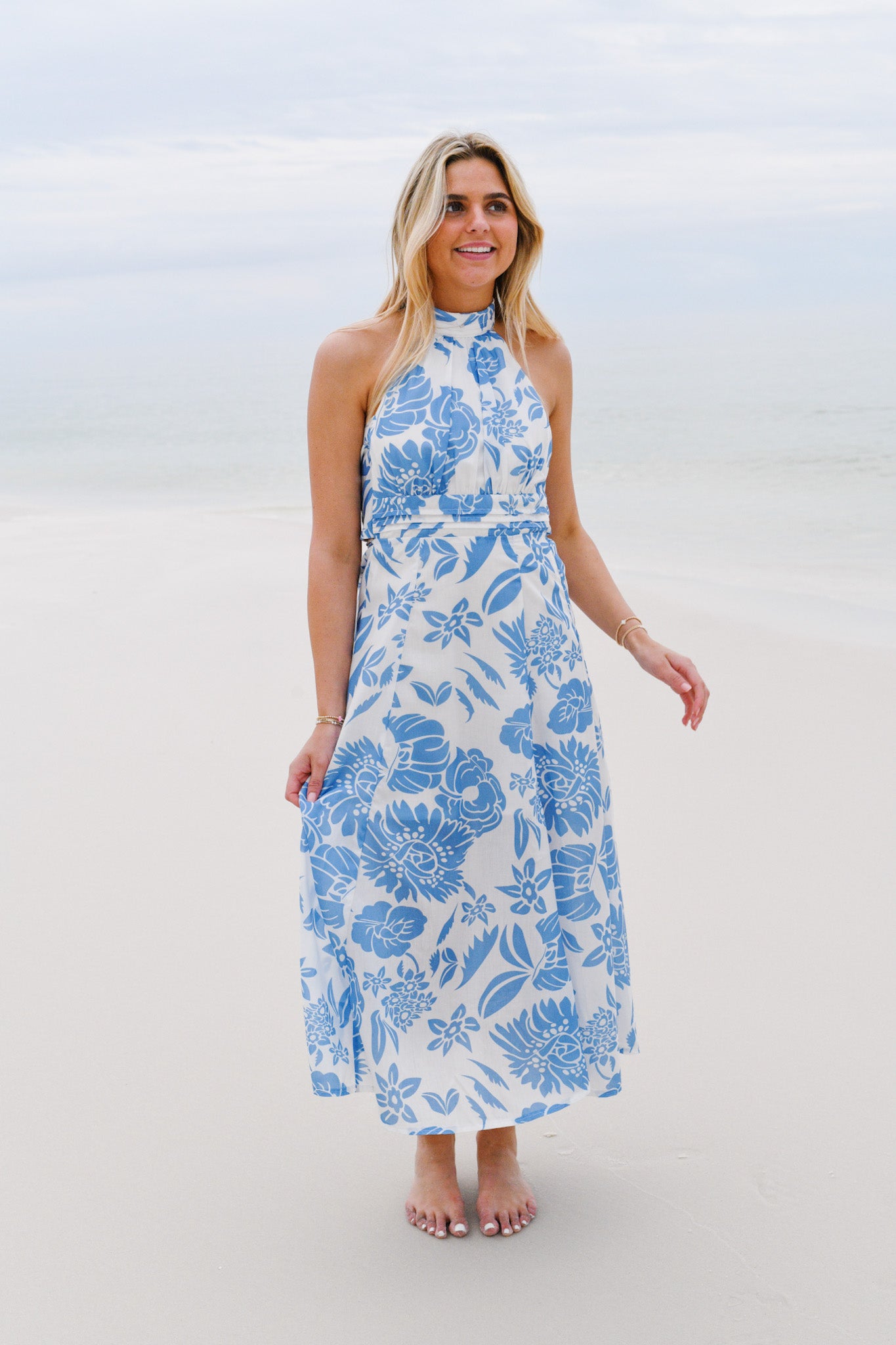 Gabby Sleeveless Halterneck Maxi Dress - Blue