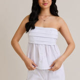 Trixie Strapless Pleated Top - White/Lt Blue Stripes
