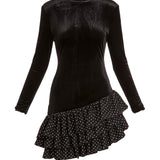 Sage Asymmetrical Velvet Mini Dress - Black
