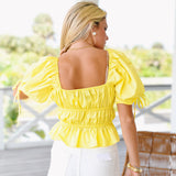 Gabbie Poplin Top - Pastel Yellow