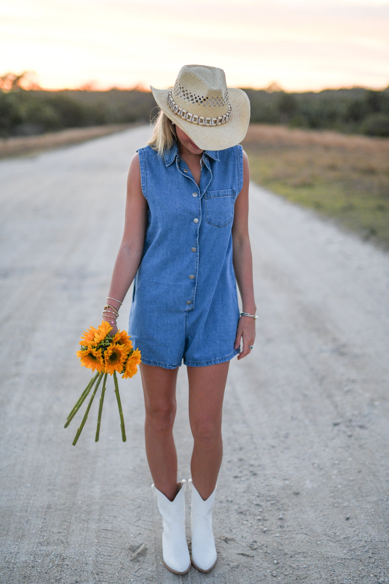 Marley Denim Sleeveless Romper - Medium Denim