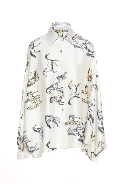 Adilyn Horse Print Blouse - Ivory