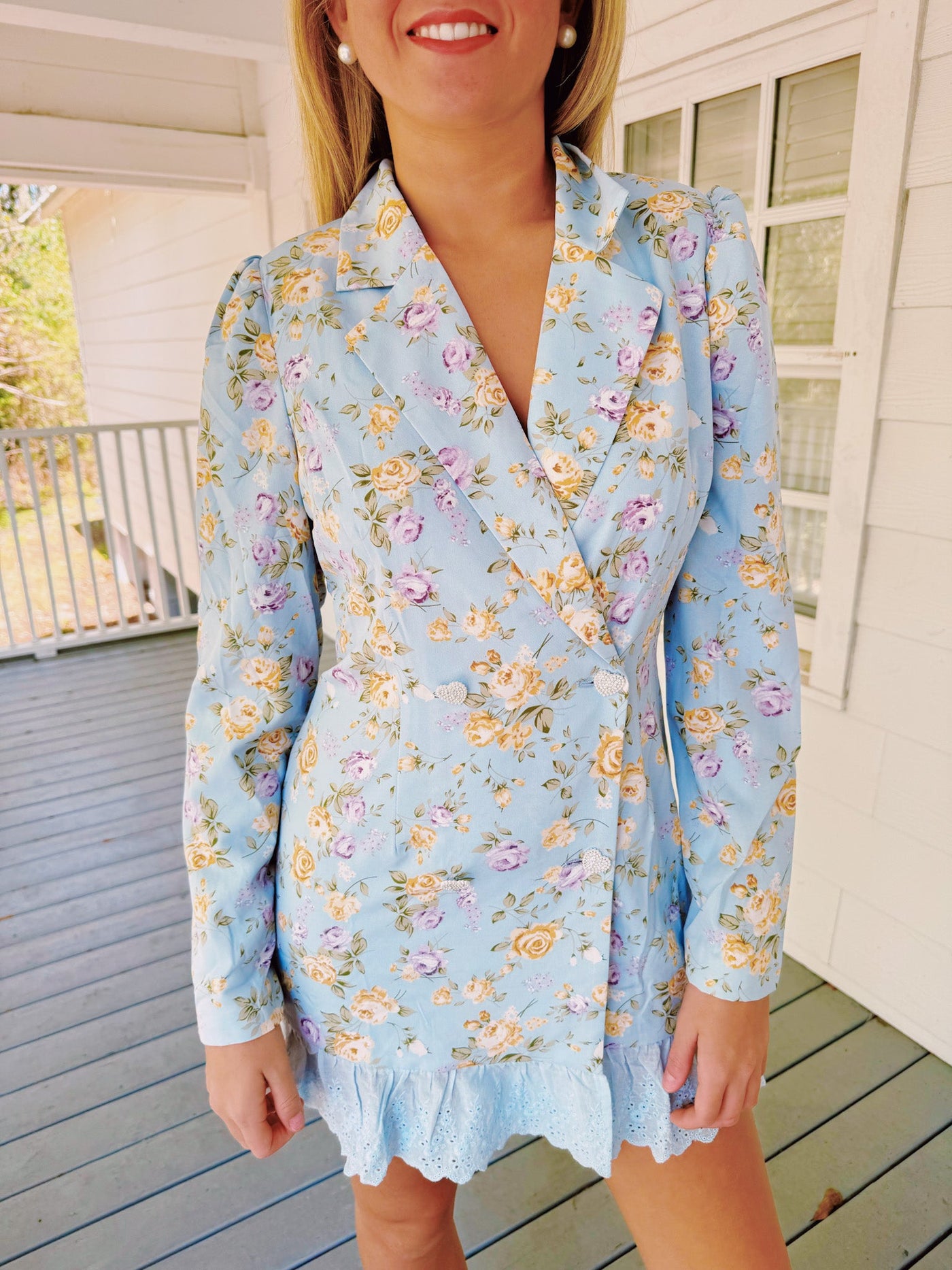 Faith Floral Blazer Dress - Blue