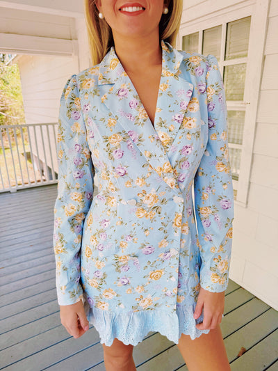 Faith Floral Blazer Dress - Blue