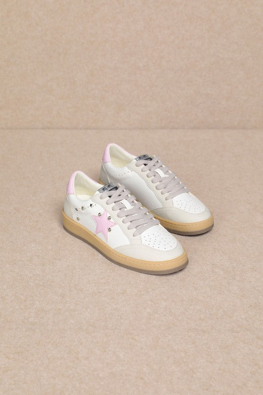 Avery Leather Suede Star Sneakers - White/Pink
