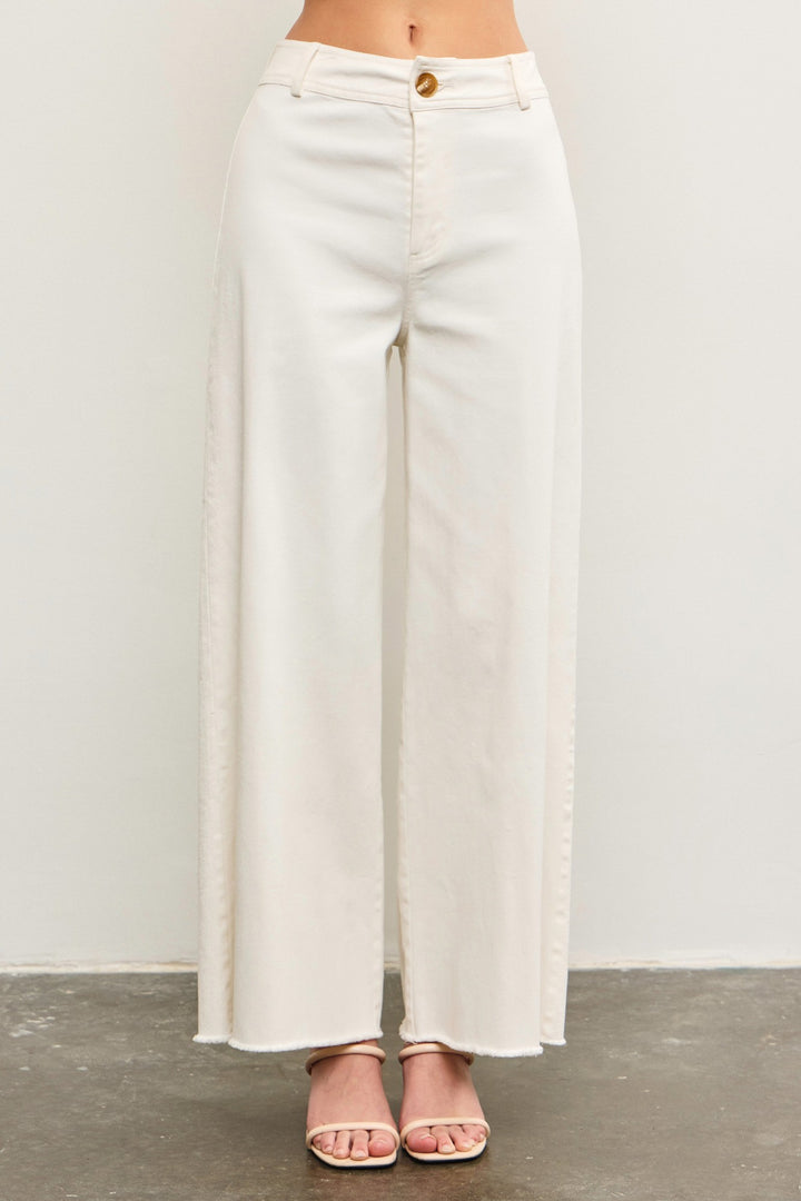 Henley Wide Leg Pants - Snow White