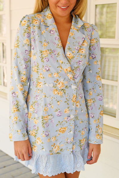 Faith Floral Blazer Dress - Blue