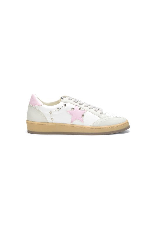 Avery Leather Suede Star Sneakers - White/Pink