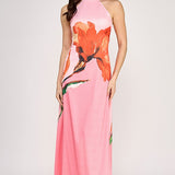 Cleo Halter Maxi Dress - Pink
