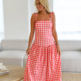 Nathalie Gingham Bubble Midi Dress - Red