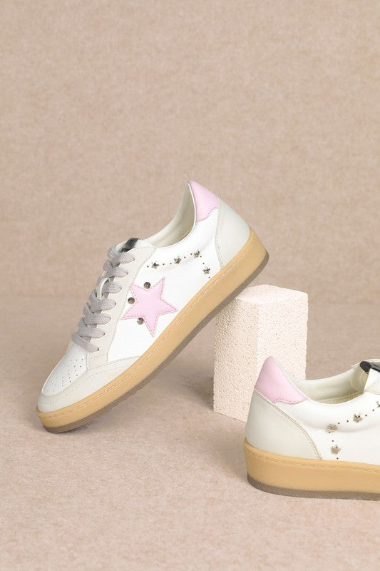 Avery Leather Suede Star Sneakers - White/Pink